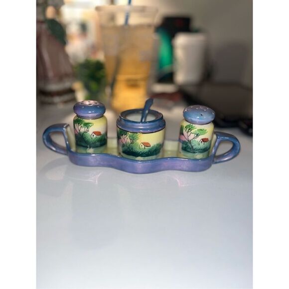 Vintage Lusterware condiment set. Made In Japan Blue Lusterware SP tray spn - Picture 9 of 11